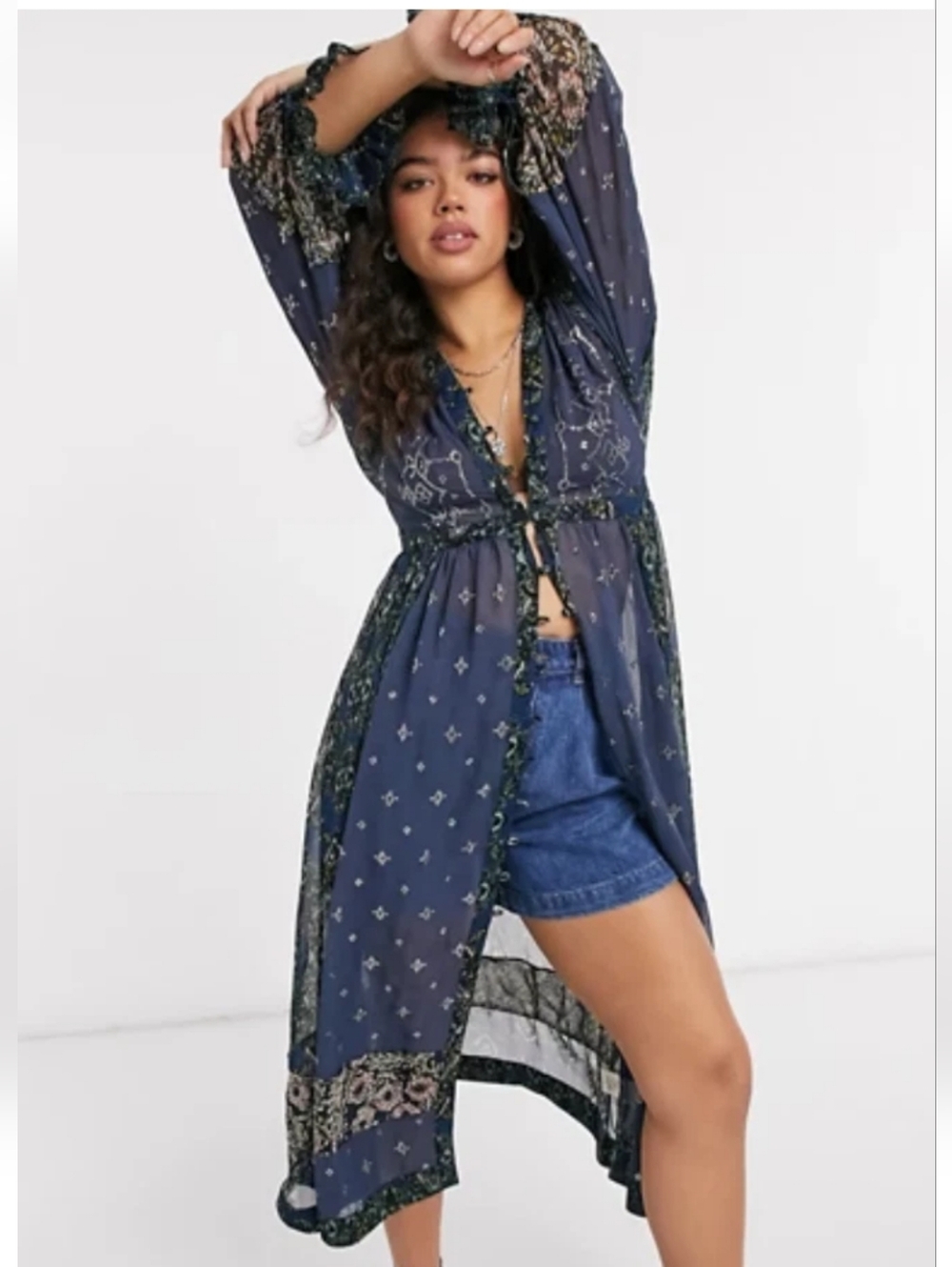 Free People Samira Maxi Top Midnight Blue Chiffon Sequin Size XS Dress Boho